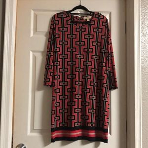 Michael Kors Stretch Geometric Print Sheath Dress 3/4 Sleeve Zipper Back Size 12